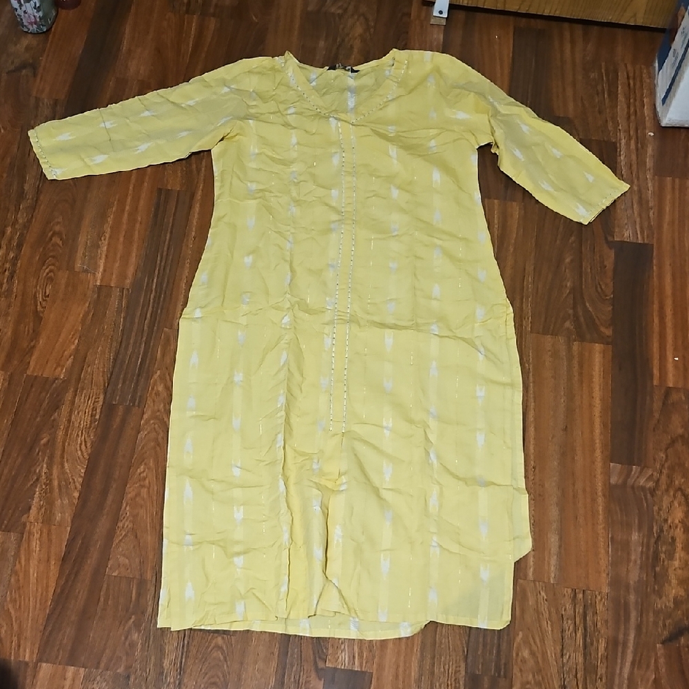 Yellow Kurta with White Patterns
